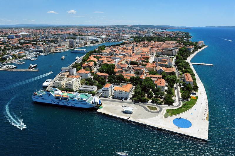 Areal shot of Zadar and Zadar sea organ