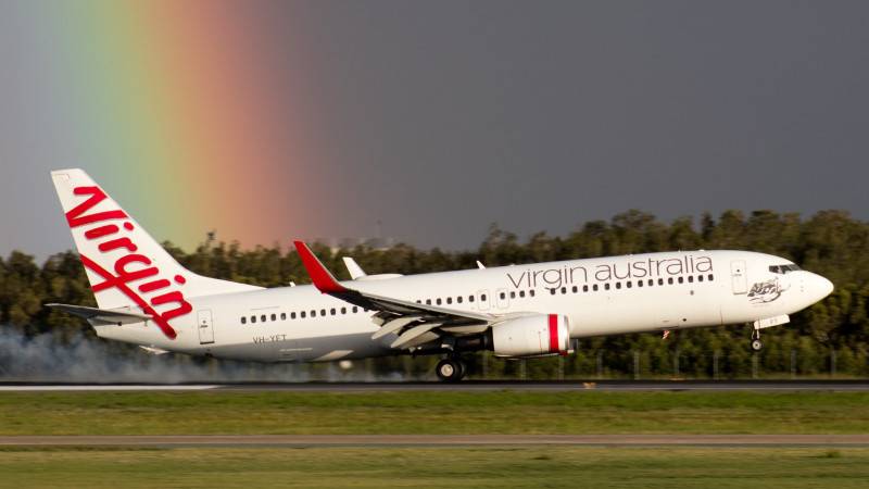 Plane from Virgin Australia landing at Brisbane Airport