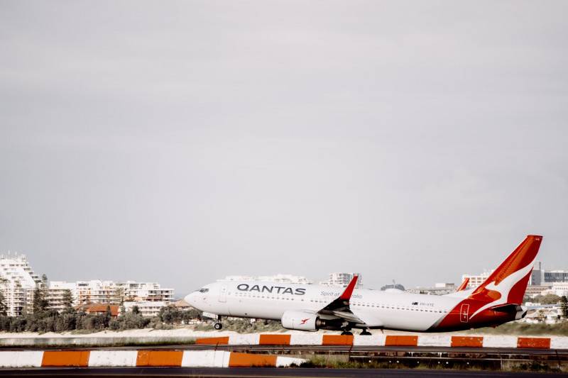Airplane from Qantas taking off
