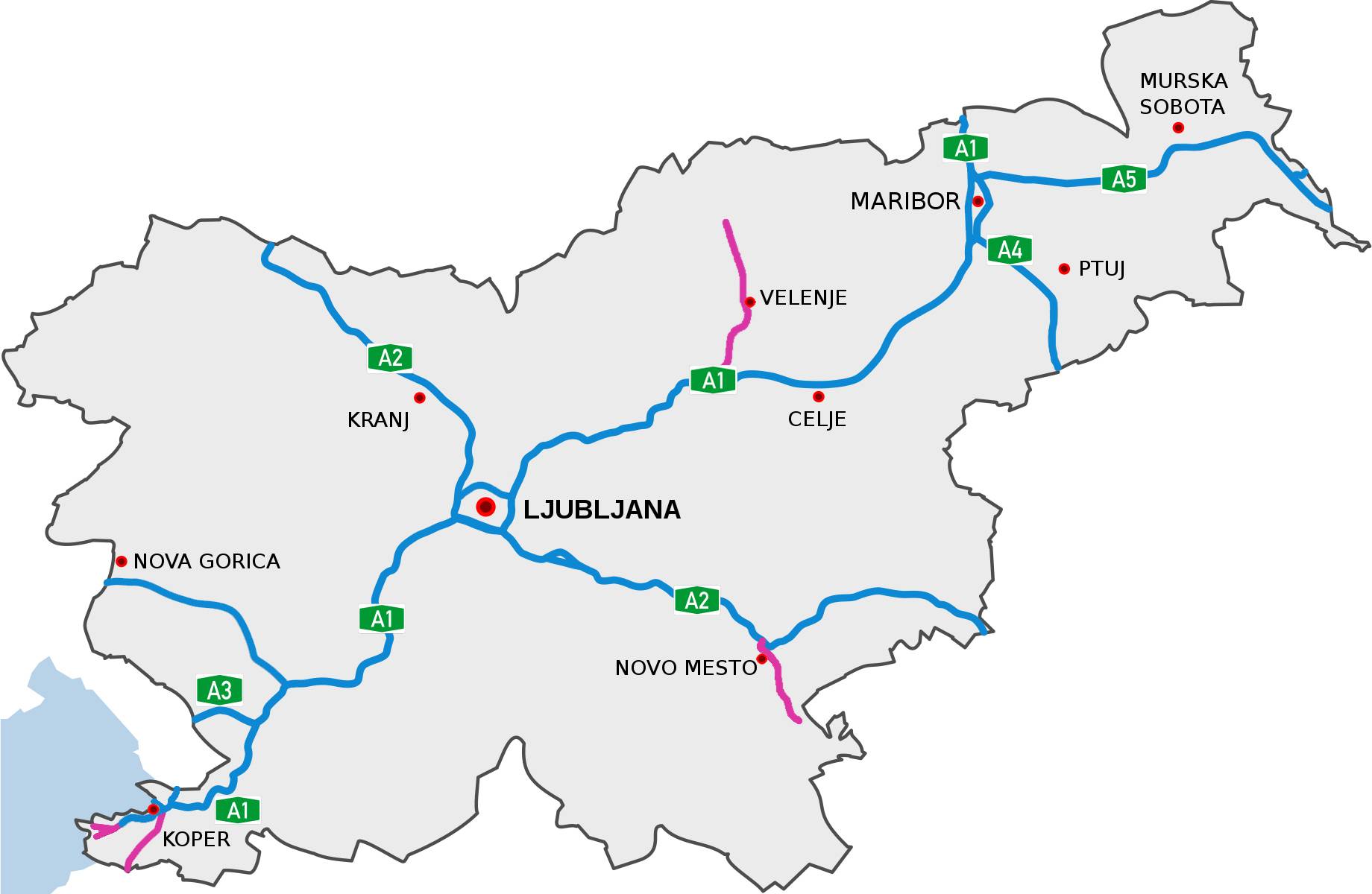 Map of Slovenian toll roads